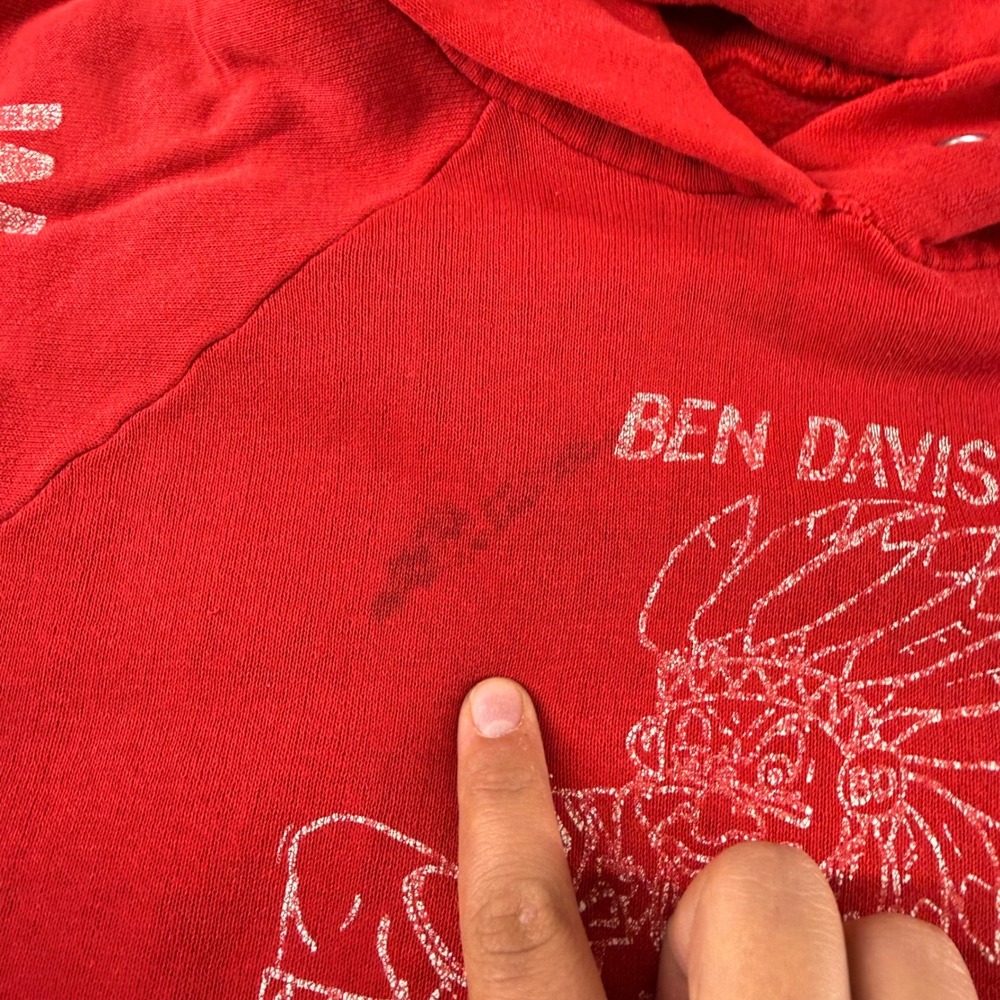 Vintage 90s Ben Davis 89 Wrestling 90 Red Graphic Hoodie Size S Stay Puff - Picture 7 of 9